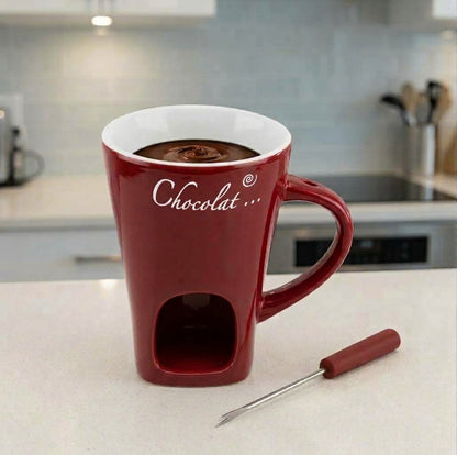 Red ceramic mini chocolate fondue mug set